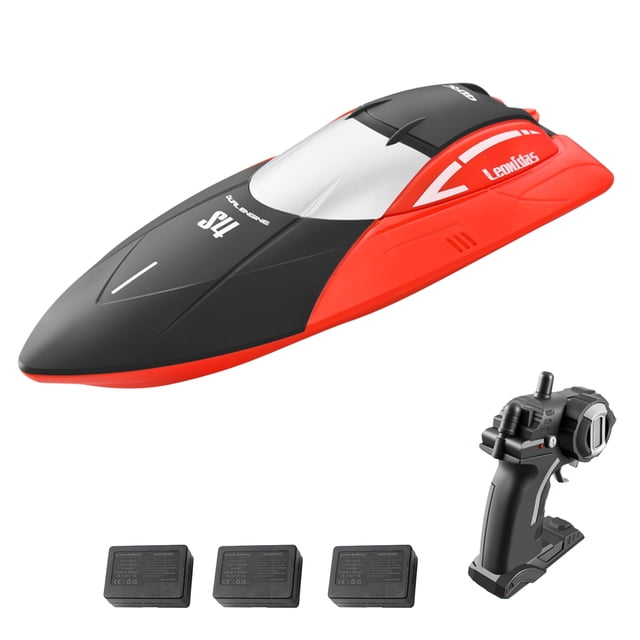 S4 2.4GHz Waterproof Remote Control Boat with 3 Batteries - 15km/h Speed, 80m Control Range, 30min Runtime - Red RC Boat for Beginners, Indoor/Outdoor Use, Sealed Design, Gift Box Package
