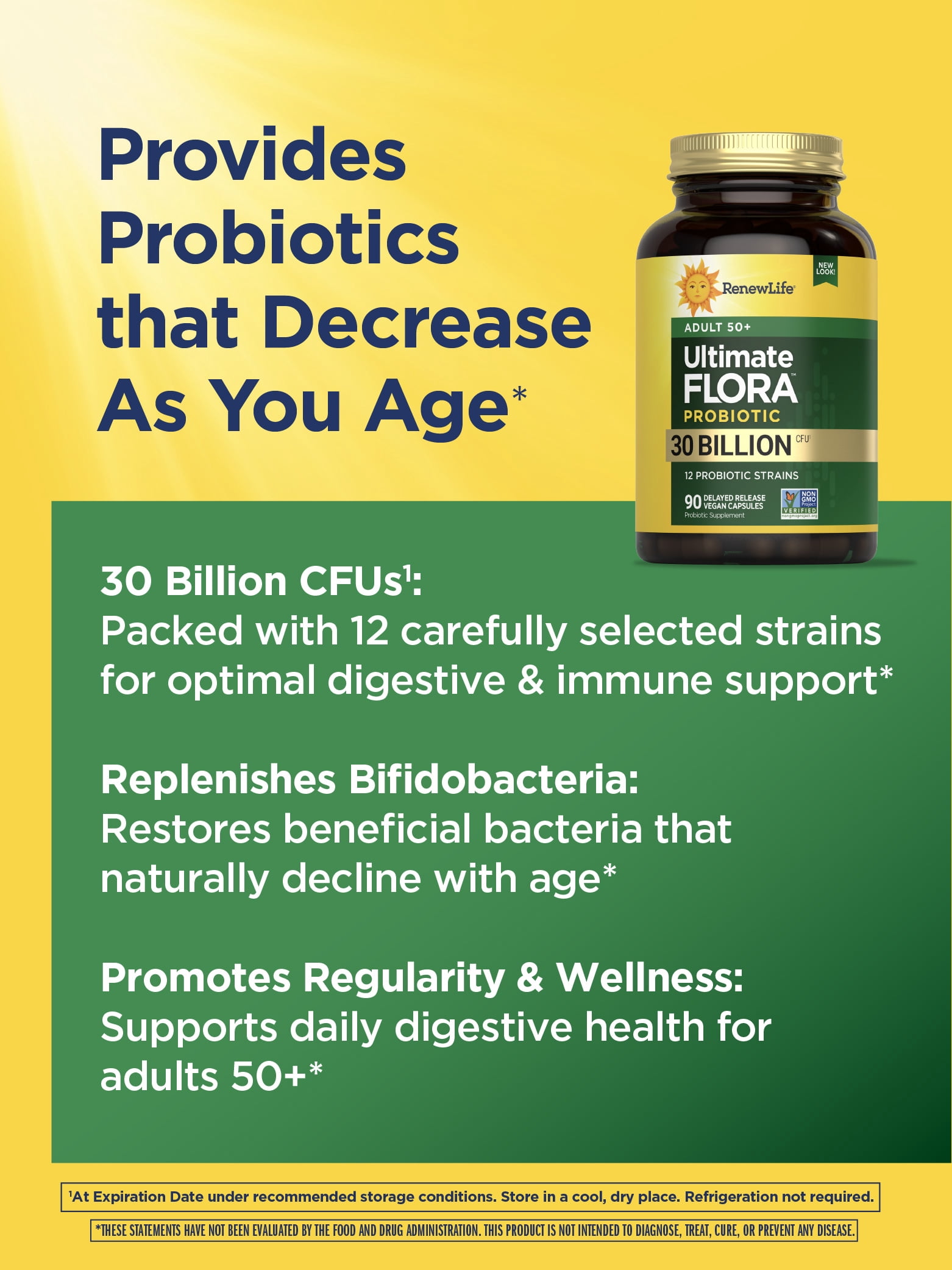 Renew Life Probiotic | Adult 50 Plus Probiotic Capsules | 30 Billion CFU | 90 Count