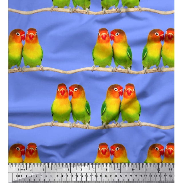Soimoi Cotton Duck Fabric Branch & Colorful Parrot Bird Print Fabric by Yard 42 Inch Wide