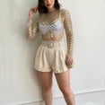 thumbnail image 6 of Women Sheer Mesh Long Sleeve T-Shirts Pearls Beaded Glitter See Through Pullover Crop Top Club Party Blouses, 6 of 9