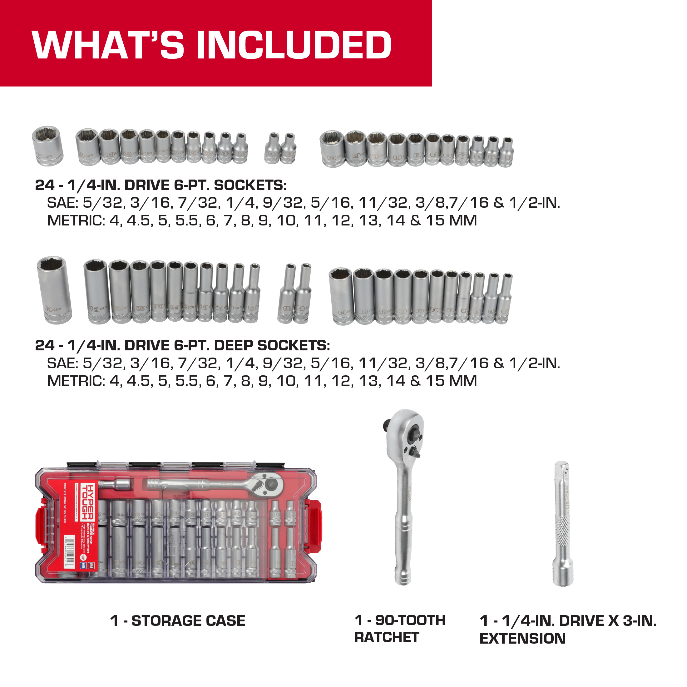 Hyper Tough 1/4-Inch Drive Ratchet and Socket Set, 50-Piece photo 2