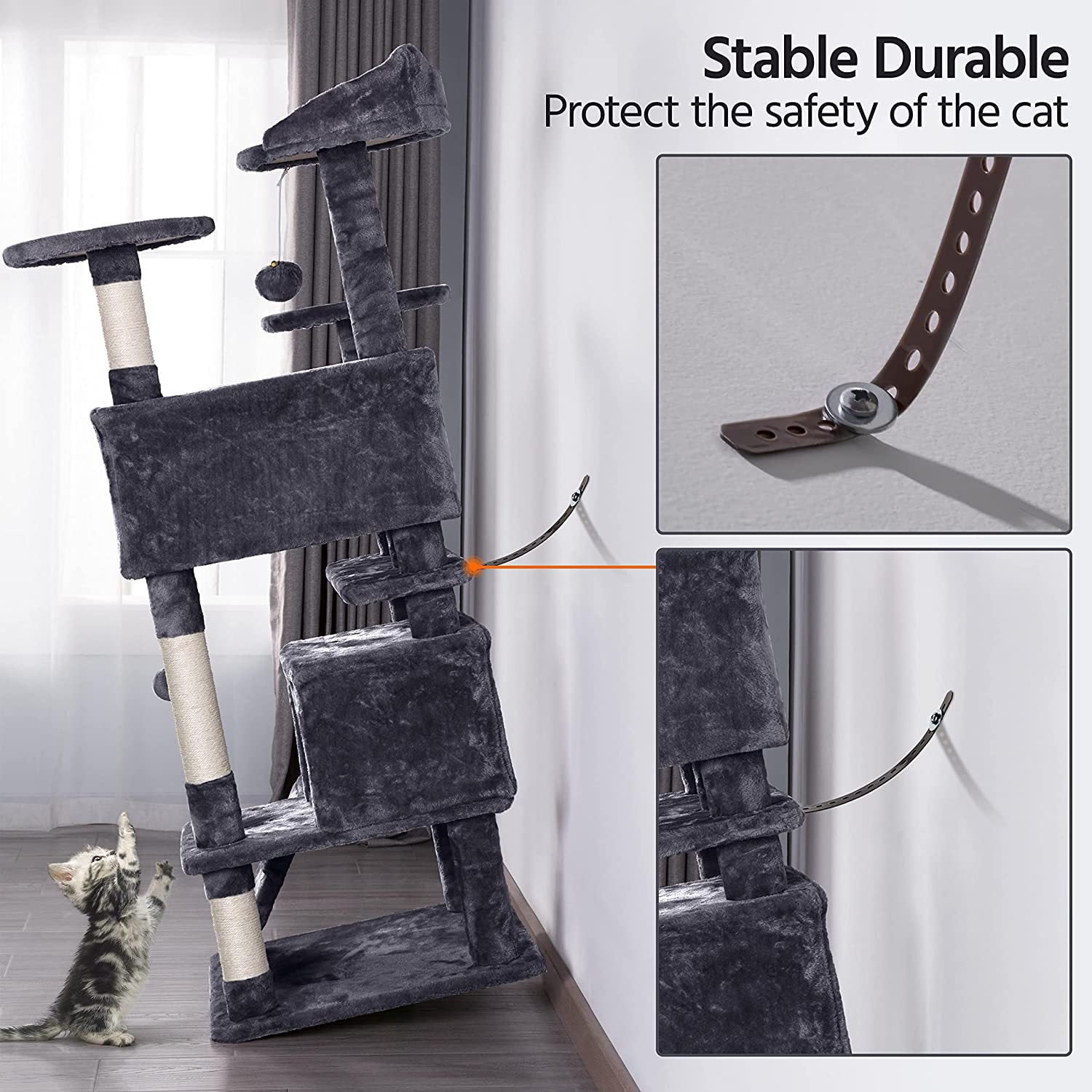 Cat Tree & Condo 54 inch Qualified Furniture Scratching Post Tower for Large & Kittens Pet House Play, Random Color Shipping