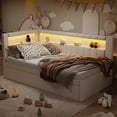 thumbnail image 2 of Bellemave Twin Size Daybed with Trundle and Storage Bookshelf, Upholstered Platform Bed Frame with USB Ports and LED Belt, Soft Corner Bed for Modern Bedroom Living Spaces(White）, 2 of 8