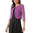 thumbnail image 4 of INSPIRE CHIC Valentine's Day Women's Floral Lace Shrug Top 3/4 Sleeve Open Front Work Office Cardigan Formal Bolero S Purple, 4 of 6