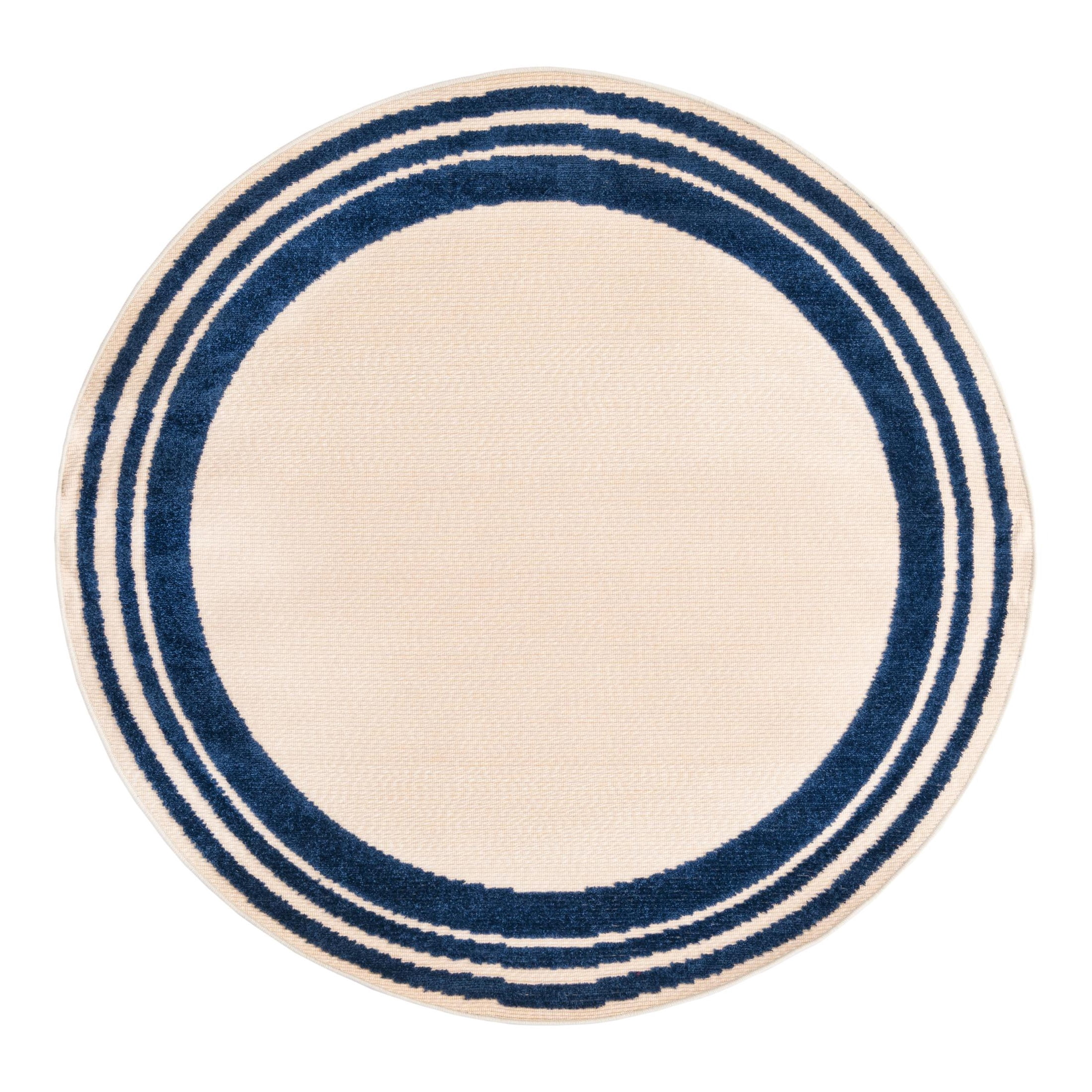 Unique Loom Aruba Outdoor Collection Area Rug - Tanki (5' 3" Round Beige/Navy Blue)