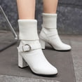 thumbnail image 2 of YLYL Women's Mid-Calf Boots Leather Knitted Heel Closed Pointed Buckle Block Non-Slip Business Party Boots, 2 of 8