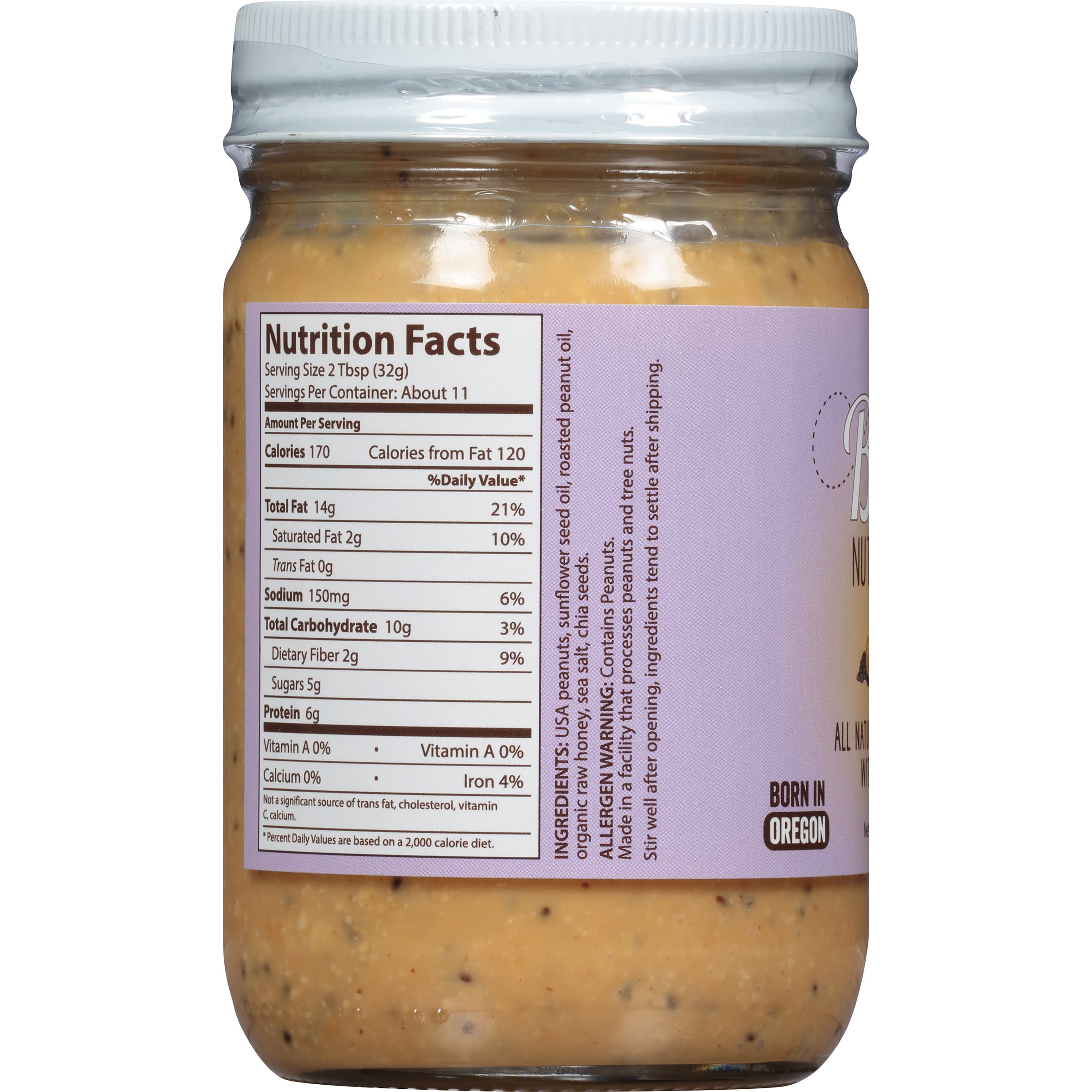 Bliss Nut-Butters All Natural Peanut Butter with Chia Seeds, 12 oz
