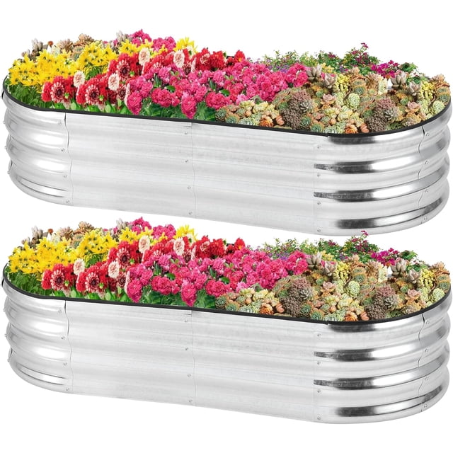 Bingirl 4.5x2x1ft 2pcs Silver Raised Garden Bed, Galvanized Planter Box with Open-Ended Base