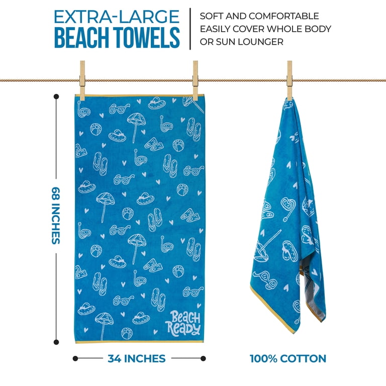 SUPERIOR Laguna Oversized Beach Towel - 35x67 Inches, Royal Blue, 100% Cotton, OEKO-TEX Certified