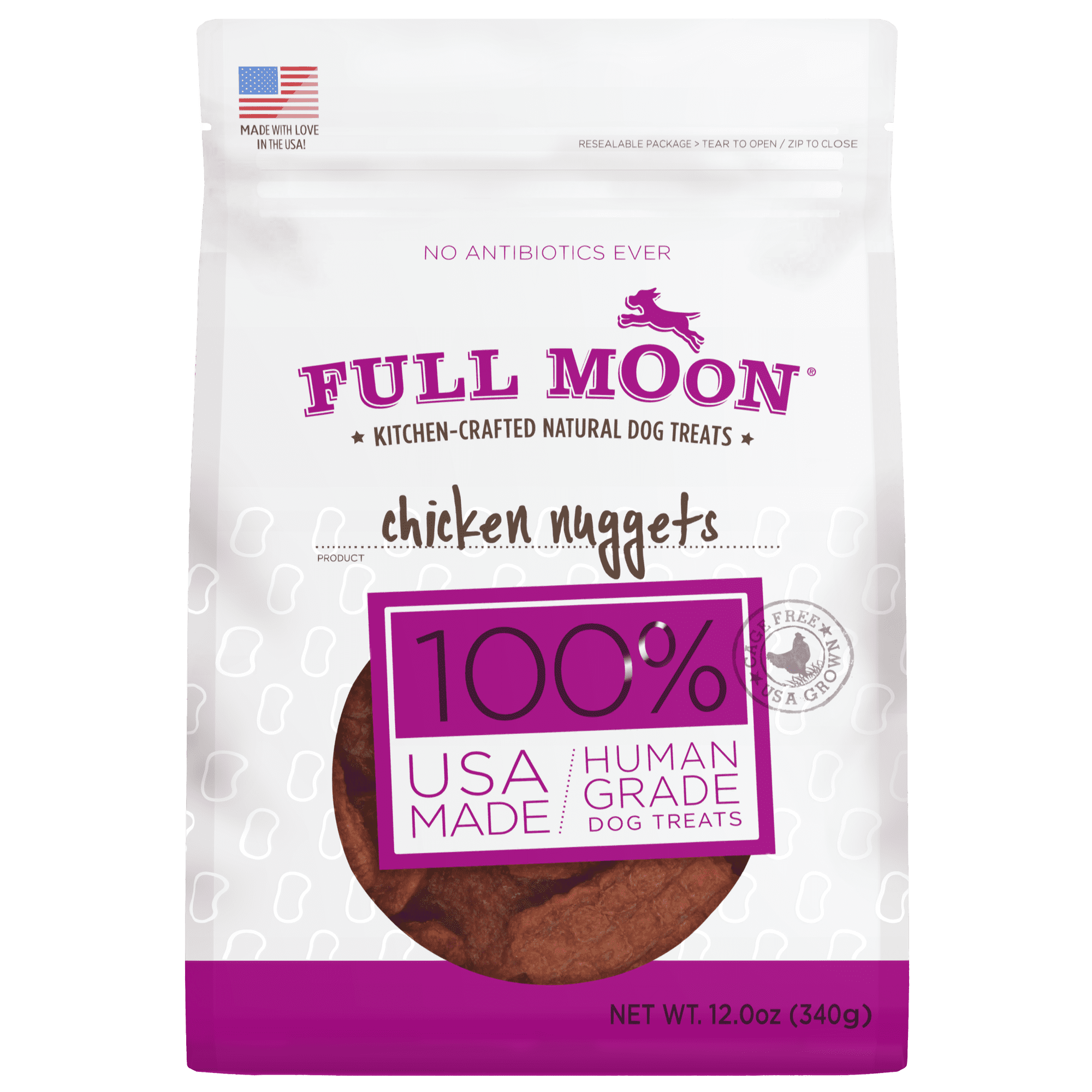Full Moon All Natural Human Grade Dog Treats, Chicken Nuggets, 12 Ounce