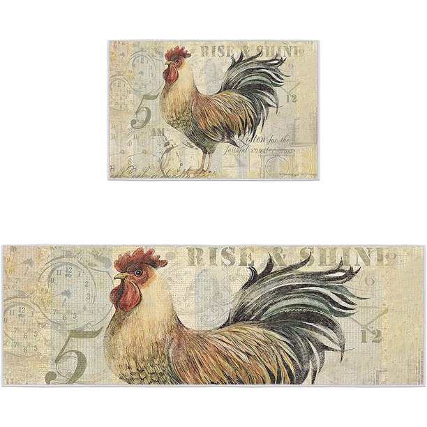 Rooster Kitchen Rugs and Mats,Vintage Morning Cock Washable Runner Rug ...