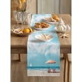 thumbnail image 3 of Ocean Beach Table Runner, Summer Beach Chairs Blue Sky Sea Cloud Cotton Linen Kitchen Table Decoration Washable Dining Tabletop Runners for Home Party Decor 14x72 Inches, 3 of 9