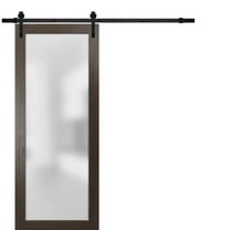 Sturdy Barn Door Frosted Tempered Glass | Planum 2102 Chocolate Ash | 6.6FT Black Rail Hangers Heavy Hardware Set | Modern Solid Panel Interior Doors-32" x 84"-Black Rail