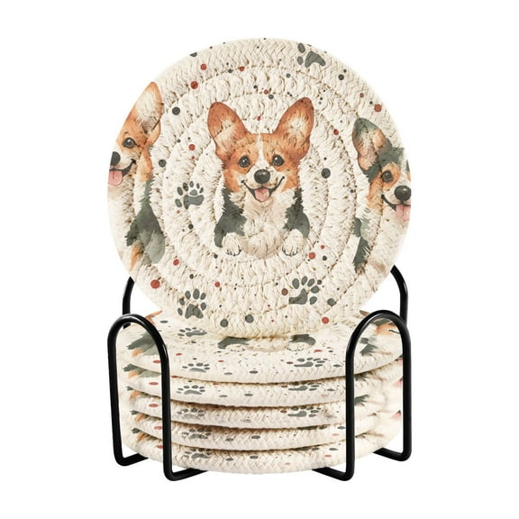 Three Cute Dog Drink Coasters with Holder Absorbent Coaster for Coffee Table Room Decor 6 Pack
