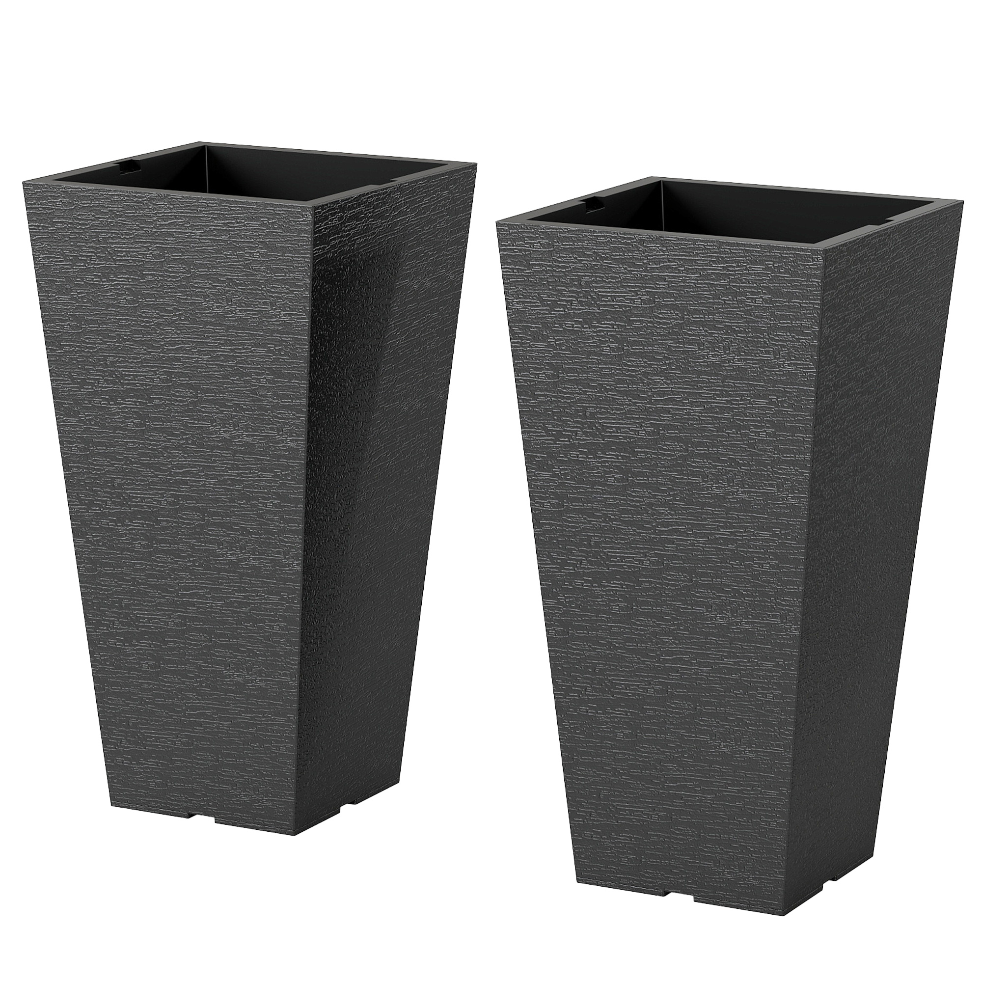 Outsunny 23" Tall Planters, Set of 2 Tapered Outdoor Planters, Black