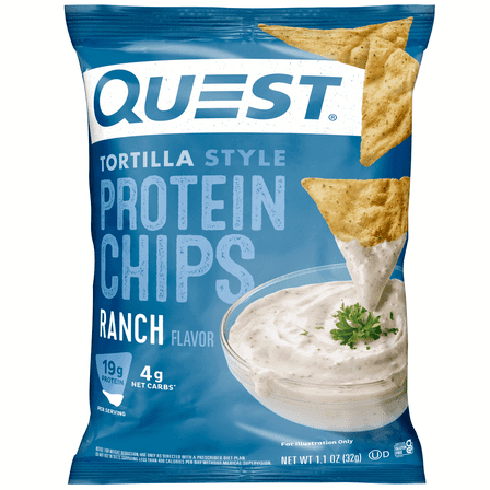 Quest Tortilla Style Protein Chips with 19g of Protein, Ranch Flavor, 1.1 Oz, Single ( 1 Pack )