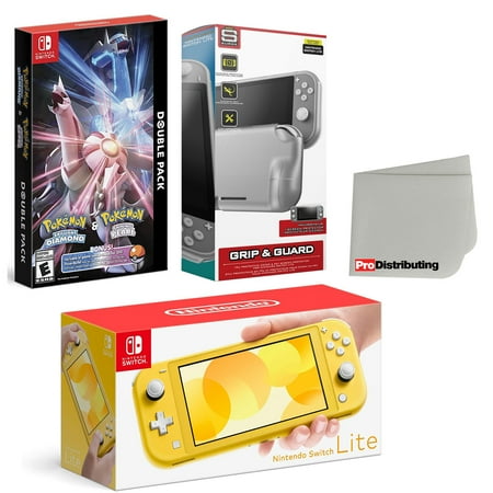 Nintendo Switch Lite Console Yellow with Pokemon Brilliant Diamond & Shining Pearl, Protective Case, Screen Protector and Screen Cleaning Cloth Bundle