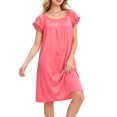 thumbnail image 6 of Puntoco Satin Nightgowns for Women Silk Nightgown Pleated Loose Night Shirts Short Sleeve Sleep Shirts, 6 of 7