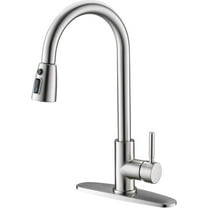 Kitchen Faucet with Pull Down Sprayer, Modern Single Handle Pull Out Brushed Nickel Kitchen Sink Faucet, High-Arc Pullout Faucets for RV Laundry Utility Sinks with Deck Plate,