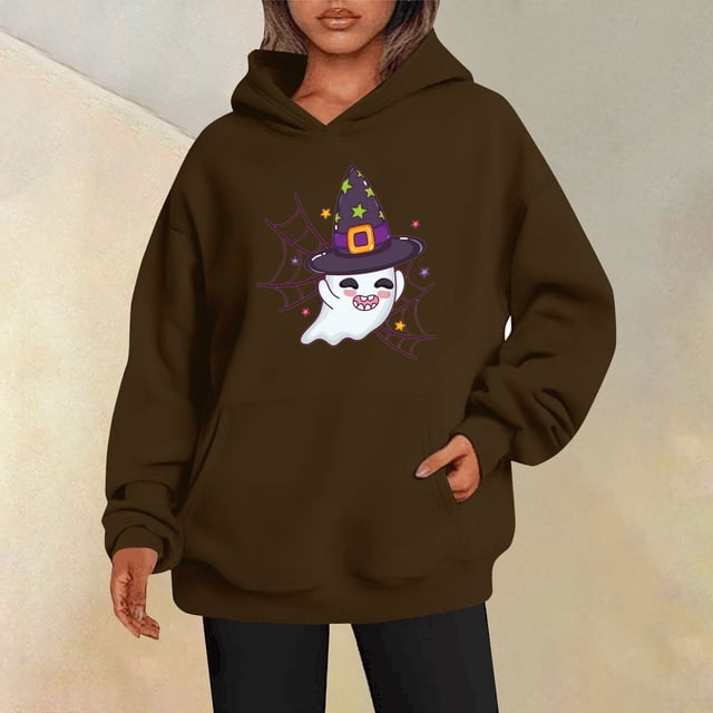 Sudaderas con capucha de fantasmas de Halloween Retro para mujer, sudadera divertida de Halloween, jerséis de estilo gótico, Top informal Vintage