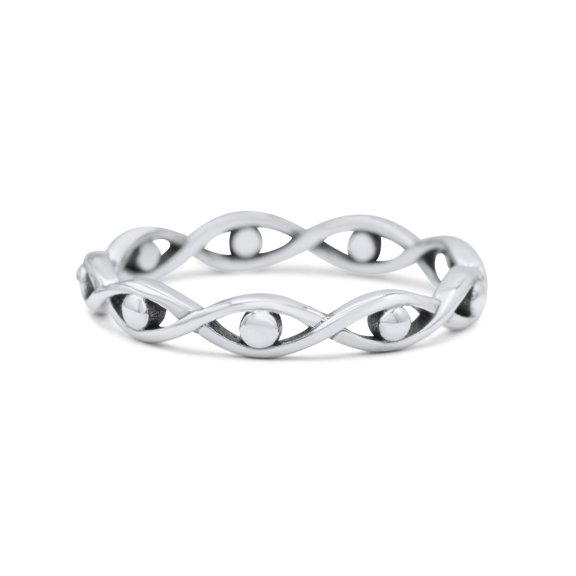 Infinity Bead Evil Eye Stackable Ring Oxidized Band Solid 925 Silver Thumb Ring Size 3