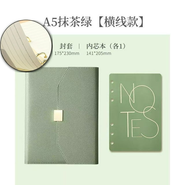 Dvruxg A5 Binder Loose-leaf Refillable Notebook Diary Organizer - 100 Sheets of 200-Page, 9.2×6.7 Inch(Green)