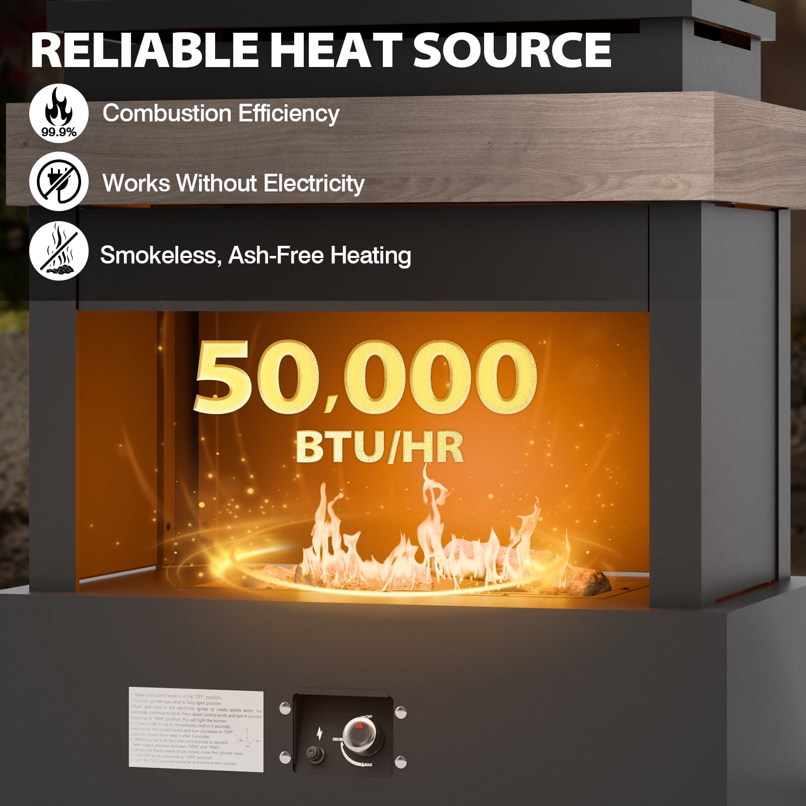 COOS BAY 35.4" Outdoor Propane/Natural Gas Fireplace with Propane Tank Table, 50000 BTU Modern Fireplaces with CSA Certified for Outside Backyard