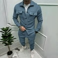thumbnail image 2 of safuny Men's 2Pc Cotton Corduroy Tracksuits Jackets&Jogger Long Sleeve Athletic Suits Turndown Collar Button Outfits Causal Workout Activewear Sweatsuit Trendy Clearance Sky Blue, 2 of 7