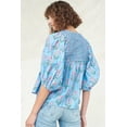 thumbnail image 2 of Women's Sky Blue Floral Striped Print Tie Shirred Neck Blouse with Puff Sleeves - [ZhiHiMeRi] | (US 12-14)L, 2 of 12