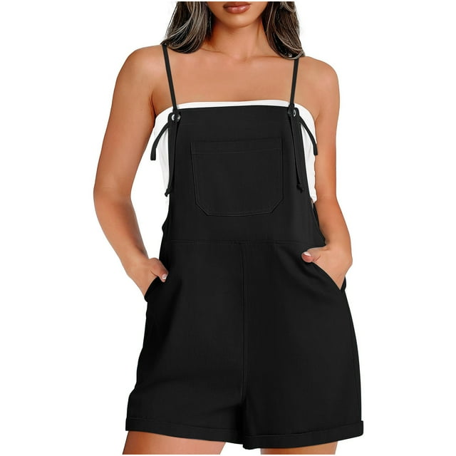 Prix Spécial, Combinaison Courte Sans Manches à Bretelles Décontractée d'Été pour Femmes, Sans Manches, design à Bretelles, Combinaison Décontractée, Mode Incontournable d'Été/100 % Polyester, Noir, Sopatenor