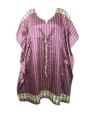 Mogul Women Kaftan Dresses,Purple Printed Caftan, Housedress, Resort Wear, Recycled Loose Beach Cover Up One Size