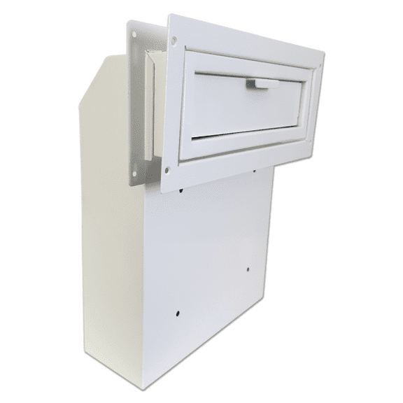 Through The Door Mail Drop Box - 1.5mm Steel Payment Dropbox - Door Mount Theft Proof Mailbox - Locking Deposit Drop Box for Night Key, Deposit, Cash, and Rent, Light Gray
