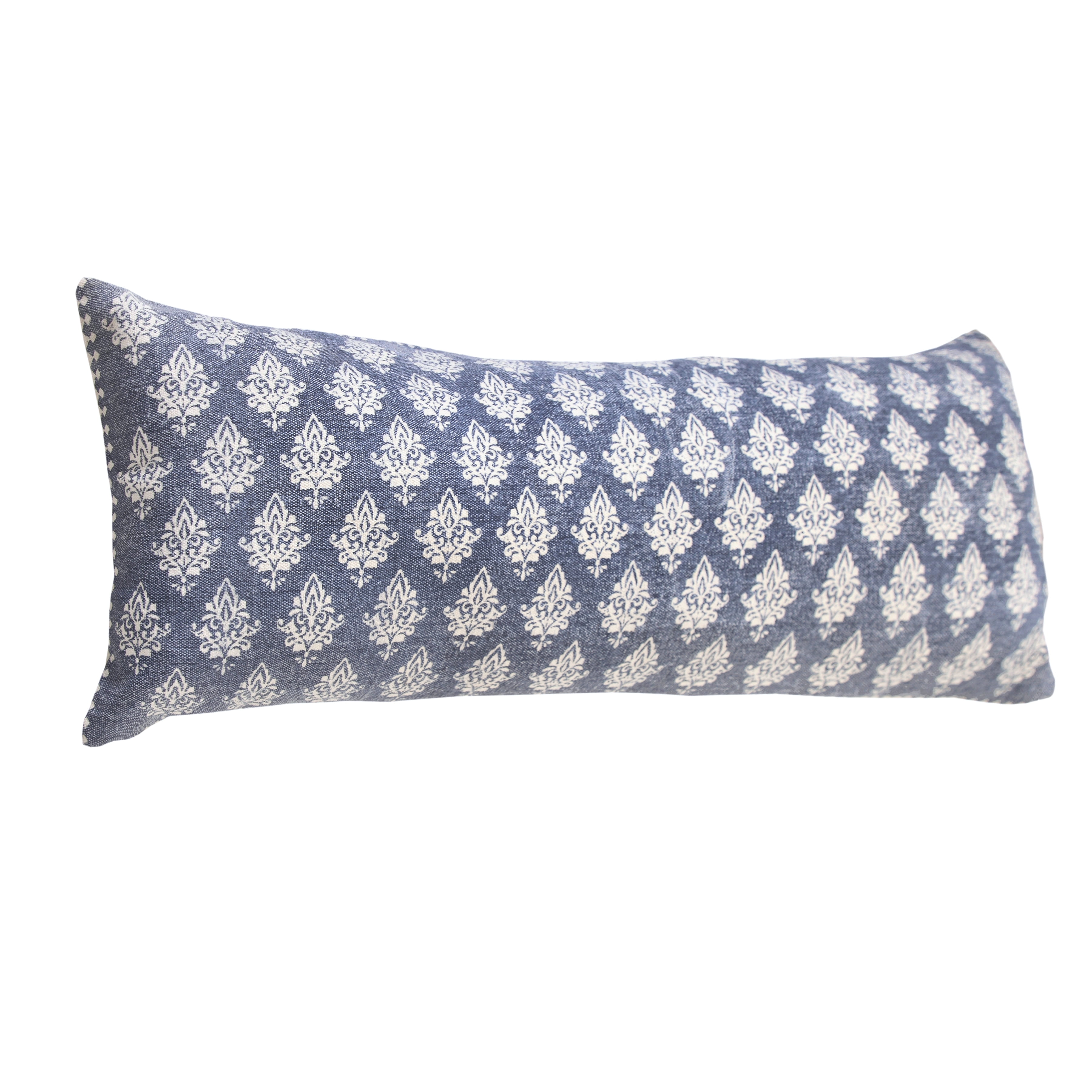 LR Home Flora Set of 2 Vintage Blue/White Damask Cotton Adult Decorative Lumbar Pillow