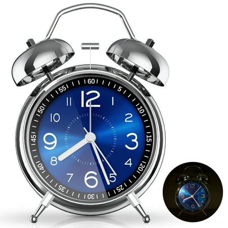 Super Loud Alarm Clock for Heavy Sleepers,4 inches Twin Bell Alarm Clock with Backlight,Silent Non-Ticking & Luminous dial,Digital Alarm Clocks for Kids,Adults,Bedrooms,Blue