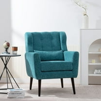 HSUNNS Accent Chair, Modern Chenille Upholstered Arm Chairs with Lumbar Support Pillow and Thick Padded Cushion, Rubberwood Legs, Comfy Soft Padded Lounge Chair for Small Space, Teal