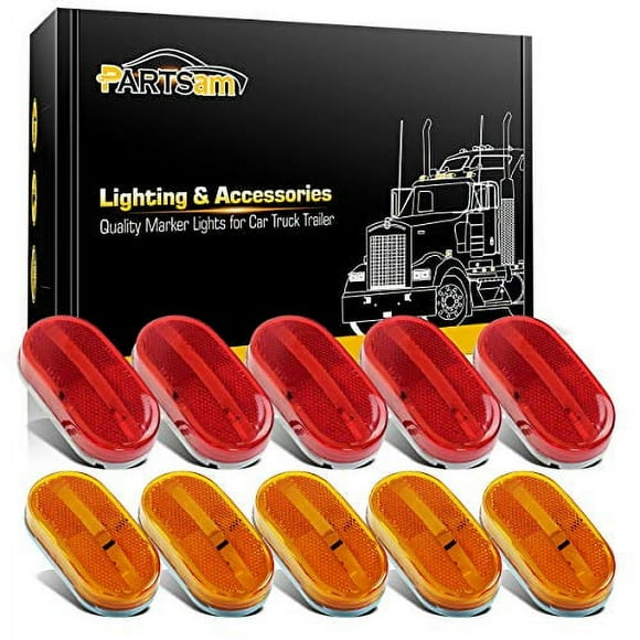 Partsam 10Pcs 4 Inch Trailer RV Rectangular 6 Led Side Marker Clearance Lights w/Reflex Lens [DOT Certified] Surface Mount for Truck Lorry Van Camper 12V
