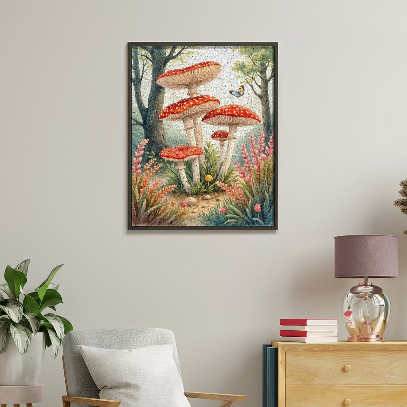 Paint By Numbers Kit for Adults Beginner - DIY Butterfly Forest Mushrooms Art Canvas Painting Kits for Adults, Frameless Paint By Number for Adults for Home Wall Decor 16x20 Inch