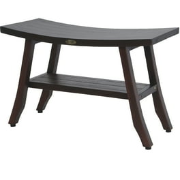 Contemporary Teak Shower Bench with Shelf in Brown Finish Contemporary Teak Shower Bench with Shelf in Brown Finish