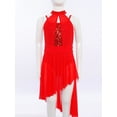 thumbnail image 2 of Yartina Justaucorps Jupe en Maille Transparente pour Filles Robe de Danse Asymétrique Tenue de Ballerine Corsage à Sequins Rouge 10, 2 of 6