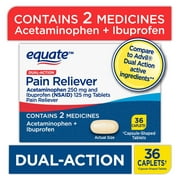 Equate Dual Action Acetaminophen 250 mg and Ibuprofen (NSAID) 125 mg Tablets, 36 Count