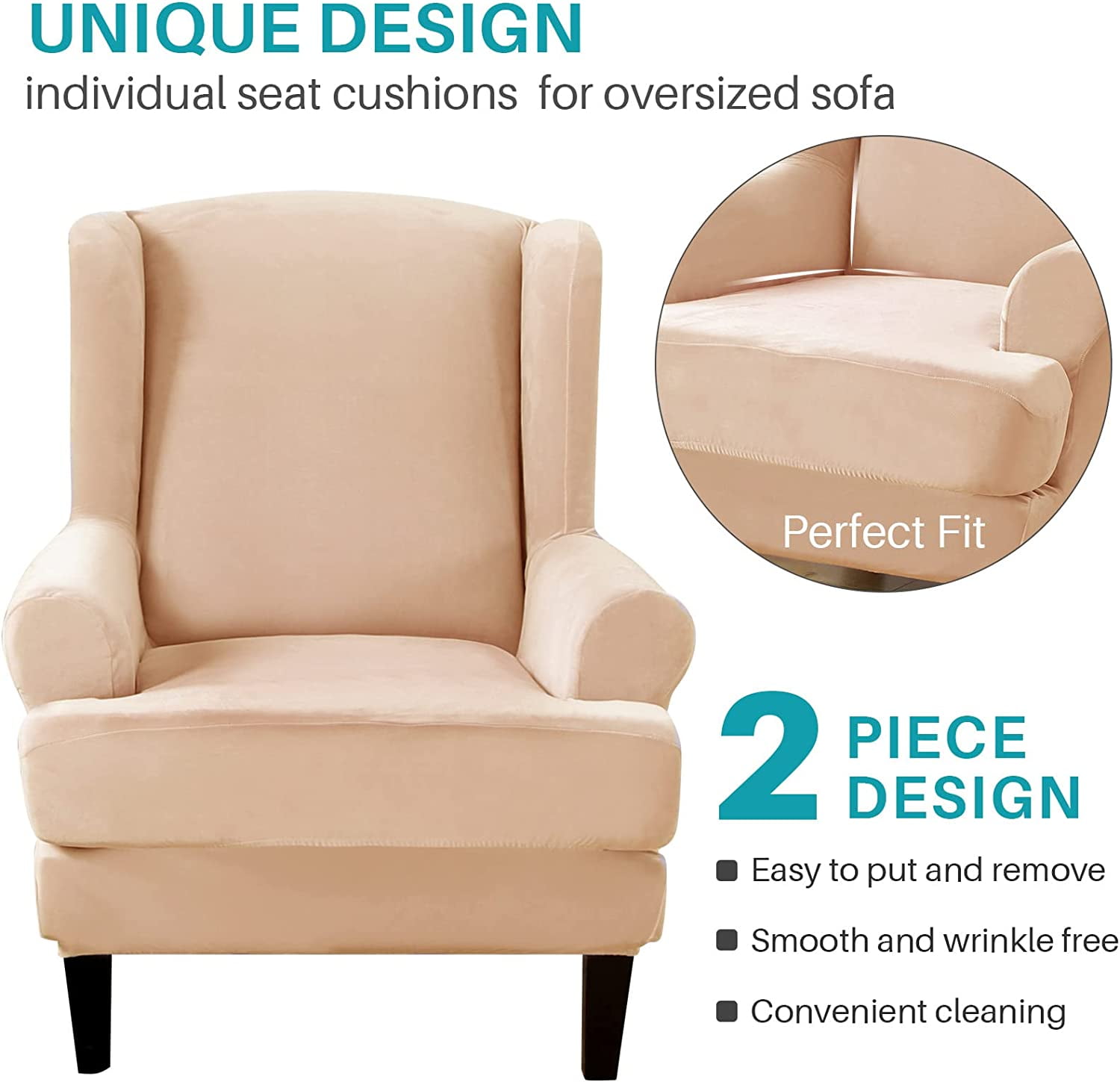 SHANNA Wingback Chair Slipcover Sofa Furniture Protector 2-Piece Armchair Covers with Seperate Seat Cushion Cover