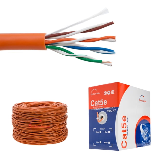 Satmaximum Cat5e 1000ft Utp Cable Solid Network Ethernet Bulk Orange