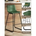 thumbnail image 2 of LainTene 26" Bar Stools Set of 3 – Faux Leather Counter Height Stools with Backrest & Footrest, Heavy-Duty Metal Frame for Kitchen, Bar, Living Room, Green, 2 of 7
