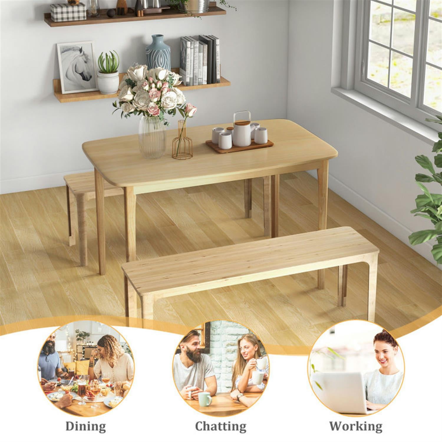 Demi Bonn 48" Solid Wood Dining Table with Rubber Wood Supporting Legs for Kitchen Dining Room, Modern Rectangular Dining Table Furniture, Beige