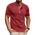 thumbnail image 2 of SOMOWI T-Shirts Chemises pour Hommes Printemps Manches Courtes Couleur Unie Lettre Rayure Couture Rouge Sortie Automne Hauts S, 2 of 9