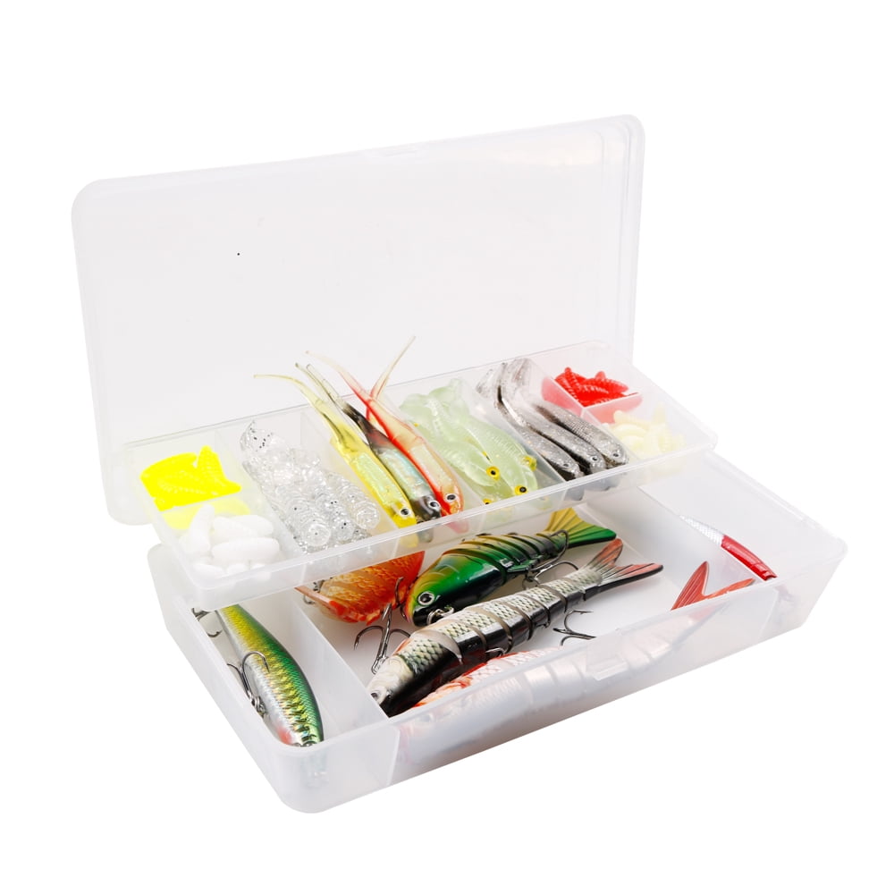 Ascent's Fisherman's Gift Lures Fishing Kit Gift Boxed - 74 pcs Combo Set Including Segmented Lures, Crankbaits, Plastic Worms, Topwater Lures, Tackle Box, Gift Idea for Father, Men, Women, Kids