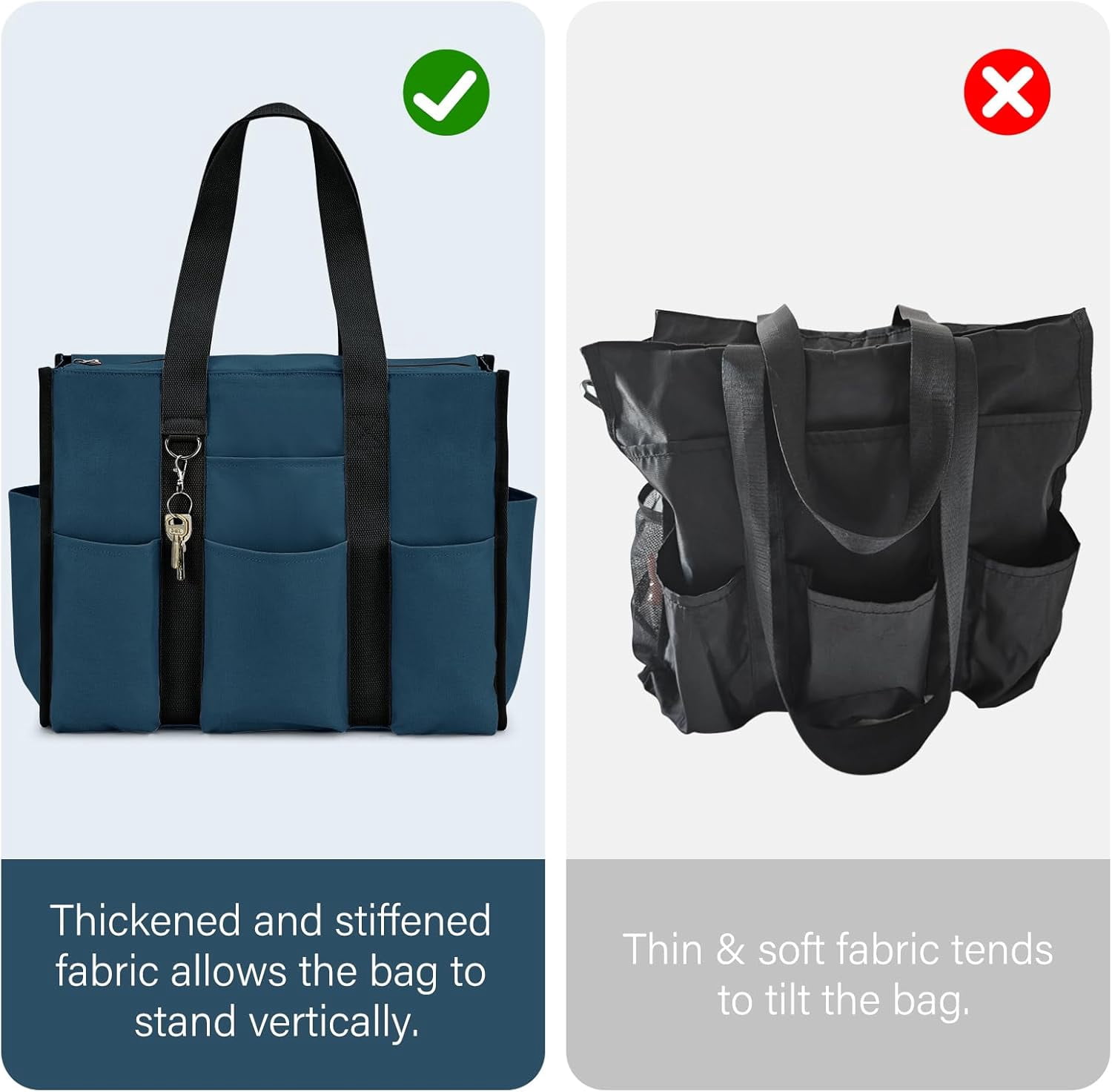 mirlewaiy Large Tote Bag for Women Waterproof with 12 Pockets Top Zipper Closure Utility Teacher Nurse Bags for Work School-Dark Blue