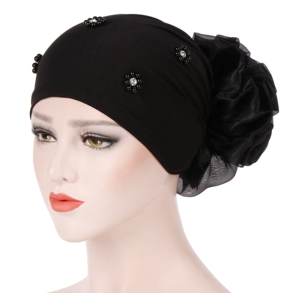 Mightlink Muslim Women Faux Pearl Flower Hat Hijab Hair Loss Head Scarf Turban Cap Wrap