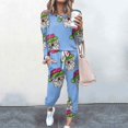 thumbnail image 2 of JHLZHS Christmas Crew Neck Long Sleeve Printed Trousers Loose Hoodie Pant Two Piece Set Women Suit Set Blue Xl, 2 of 4