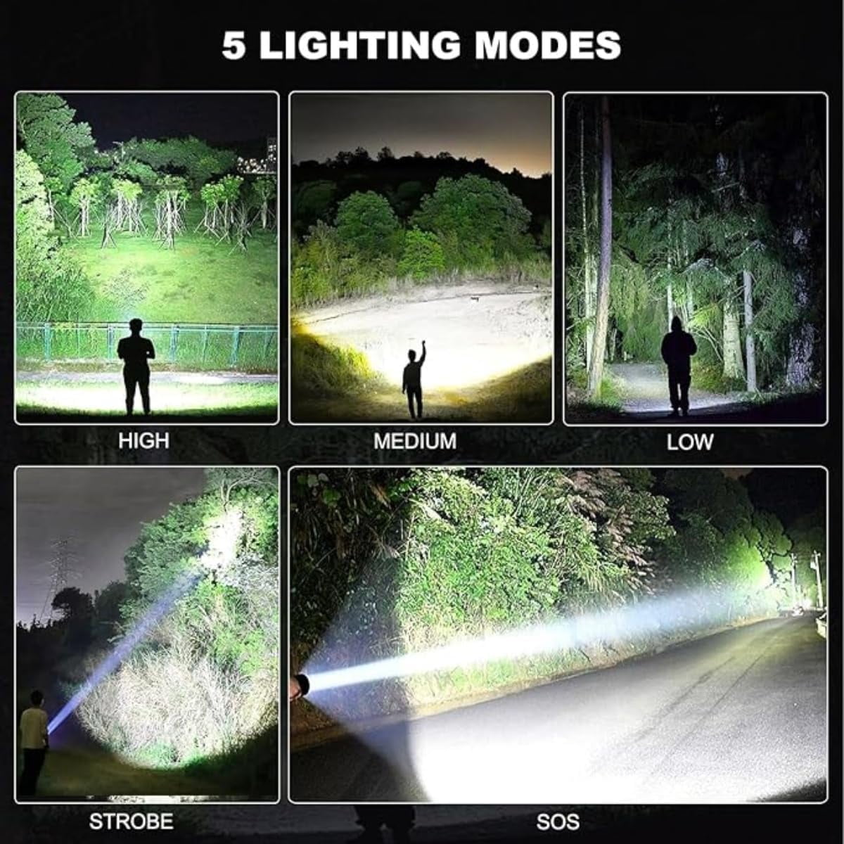 2-in-1 Strong Flashlight (Power Bank)，Digital Display of Power, Rechargeable, X4Waterproof, Adjustable Brightness Flash Light for Outdoor, Emergency, Night Garage Lighting